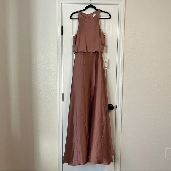 Revelry | Dresses | Revelry Wren Satin Fitted High Neck Aline Bridesmaid  Dress Desert Rose | Poshmark